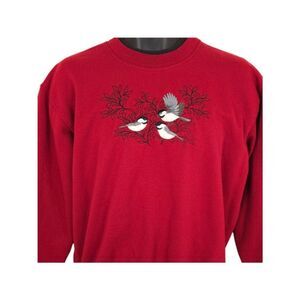 Vintage Chickadees Bird Sweatshirt Mens Size Large 90s Granny Core Embroidered